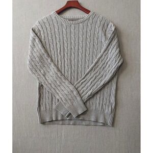 Old Navy Mens L Cable Knit Sweater Gray Crew Neck Preppy Grandpa Old Money